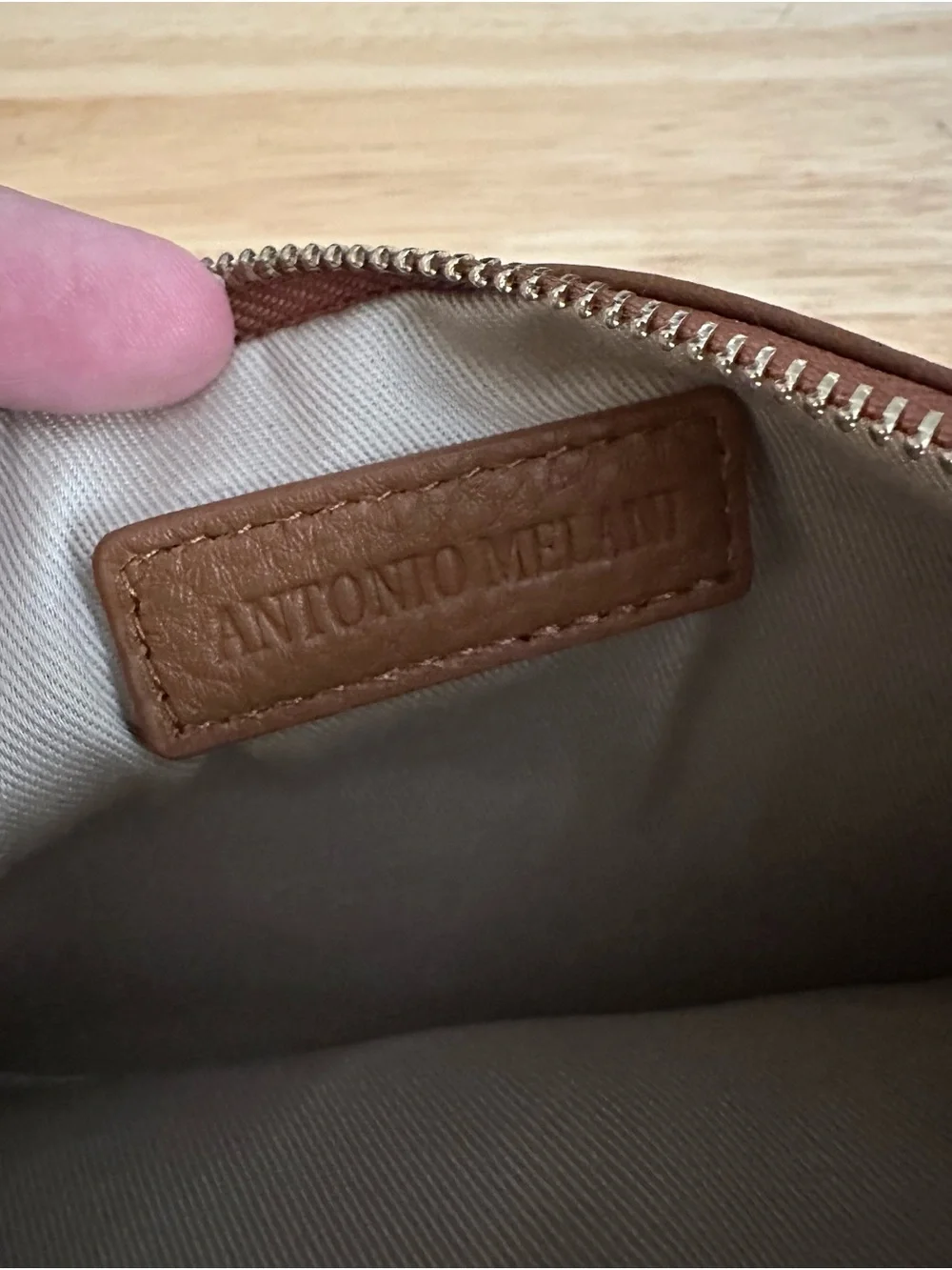 ANTONIO MELANI Brown Leather Wristlet Clutch